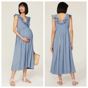 Hatch The Sarah Maternity Dress V Neck Smocked Ruffles